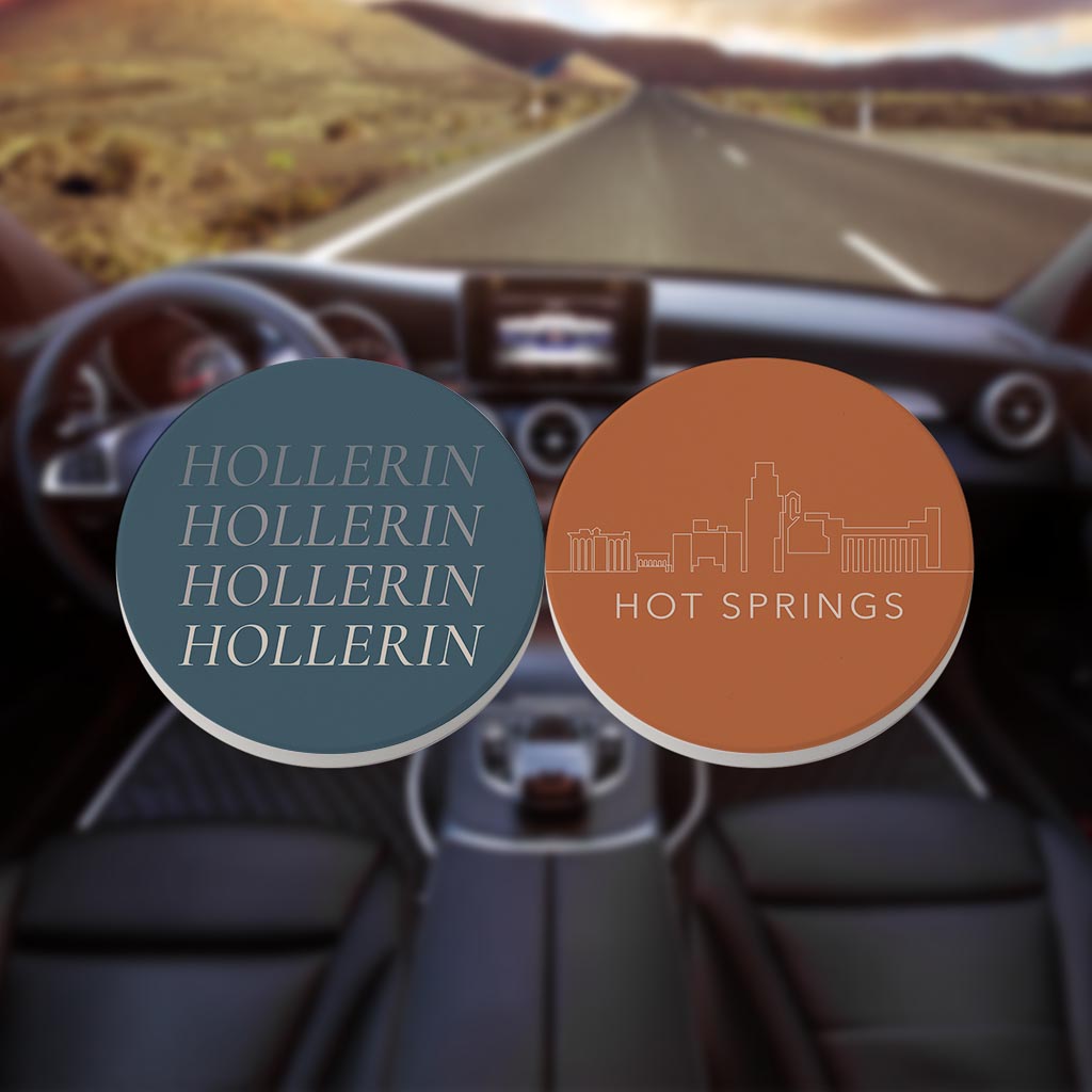 Modern Minimalist Arkansas Hollerin Hot Springs| Absorbent Car Coasters | Set of 2 | Min 4