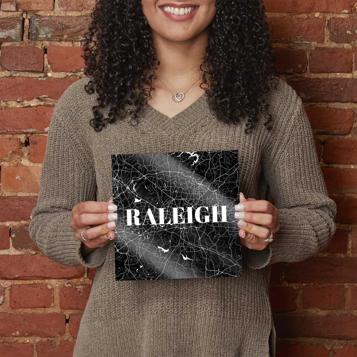 Minimalistic B&W North Carolina Raleigh Map | Hi-Def Glass Art | Eaches | Min 2