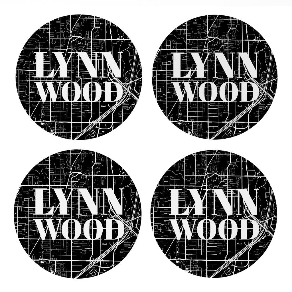 Minimalistic B&W Washington Lynnwood Map | Absorbent Coasters | Set of 4 | Min 2