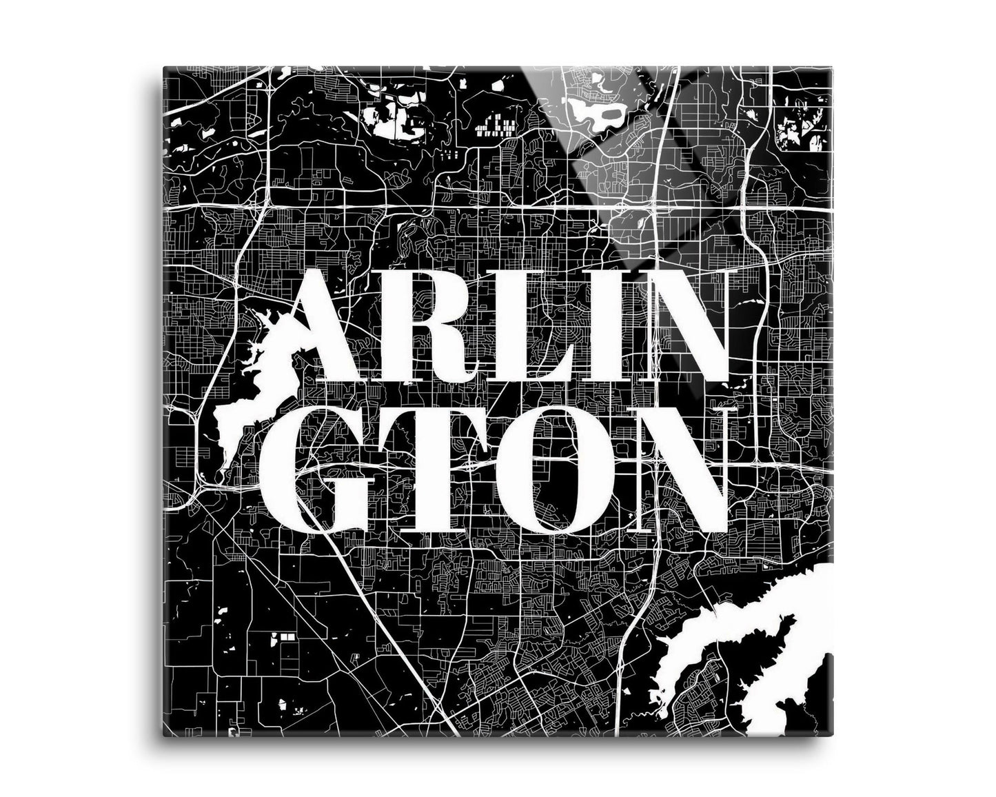 Minimalistic B&W Texas Arlington Map | Hi-Def Glass Art | Eaches | Min 2