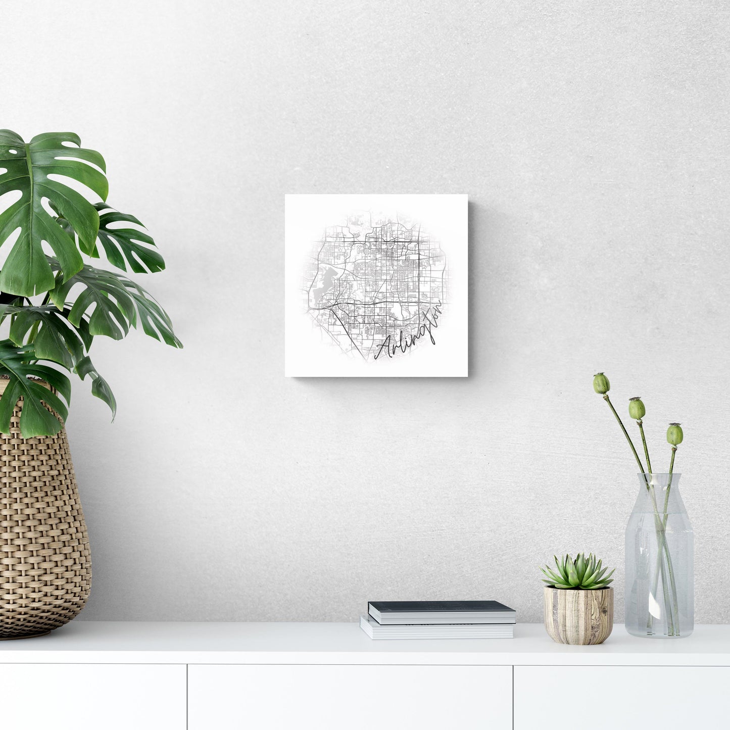 Minimalistic B&W Texas Arlington Circle Map | Hi-Def Glass Art | Eaches | Min 1