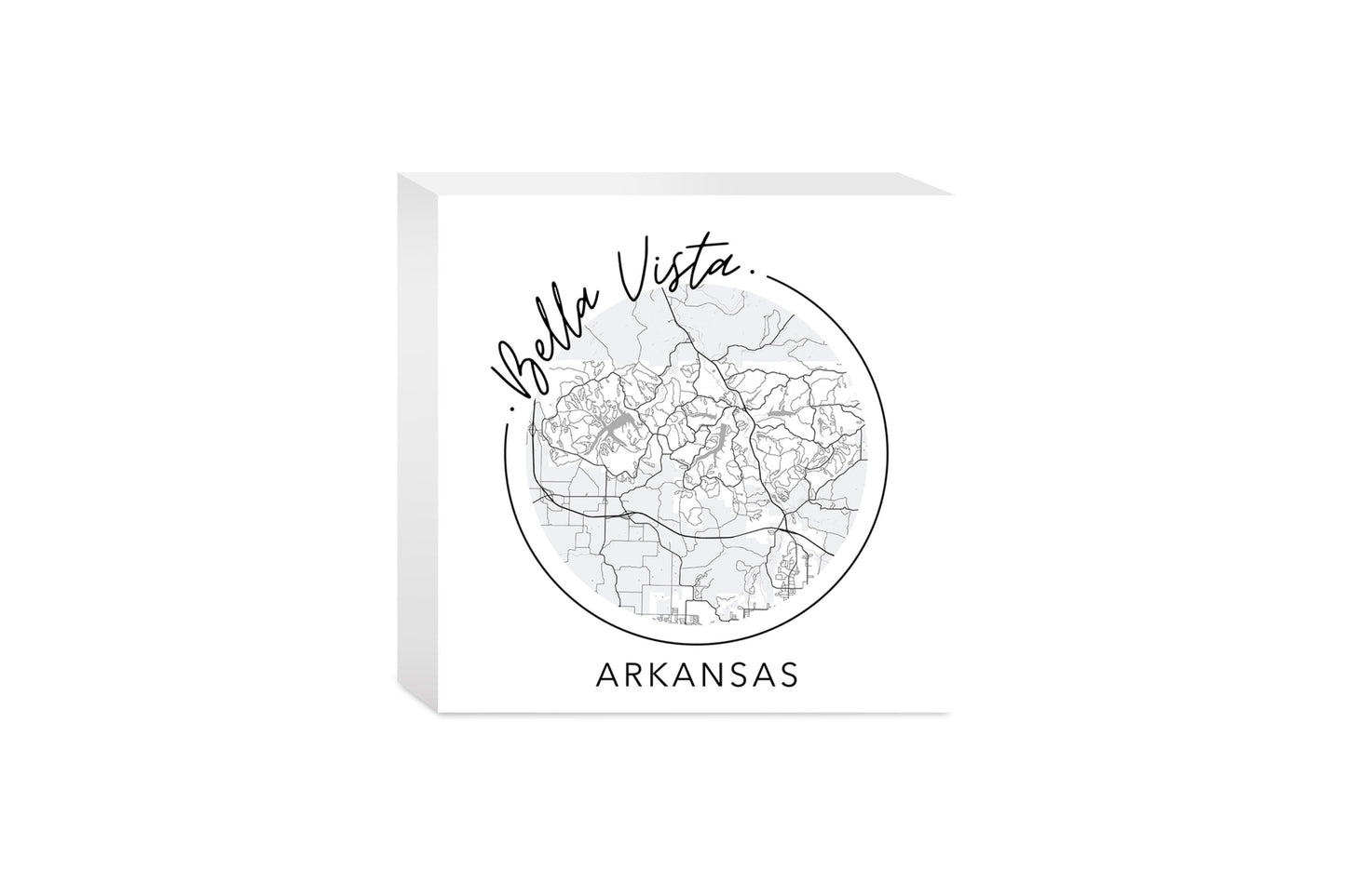 Minimalist B&W Arkansas Bella Vista Circle Map State | Wood Block | Eaches | Min 4