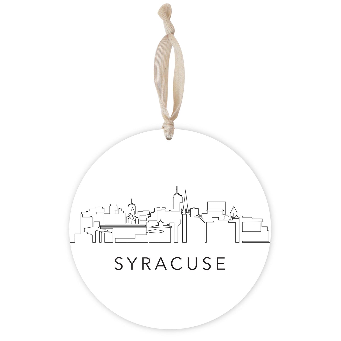Minimalistic B&W New York Syracuse Skyline | Wood Ornament | Eaches | Min 1