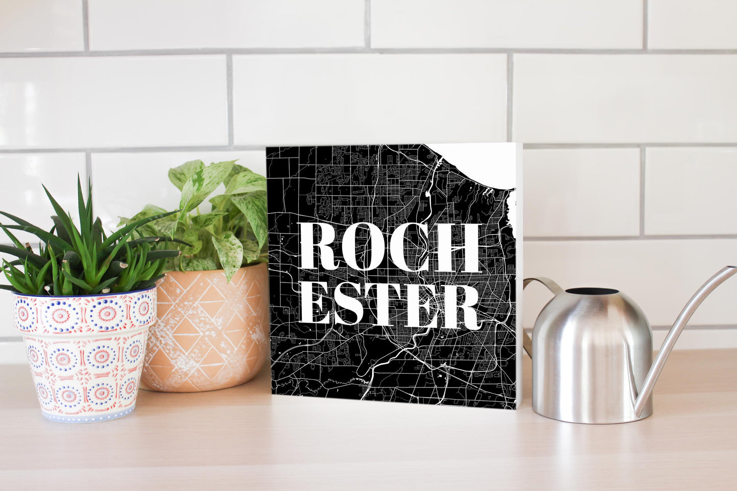 Minimalistic B&W New York Rochester Map | Wood Block | Eaches | Min 2