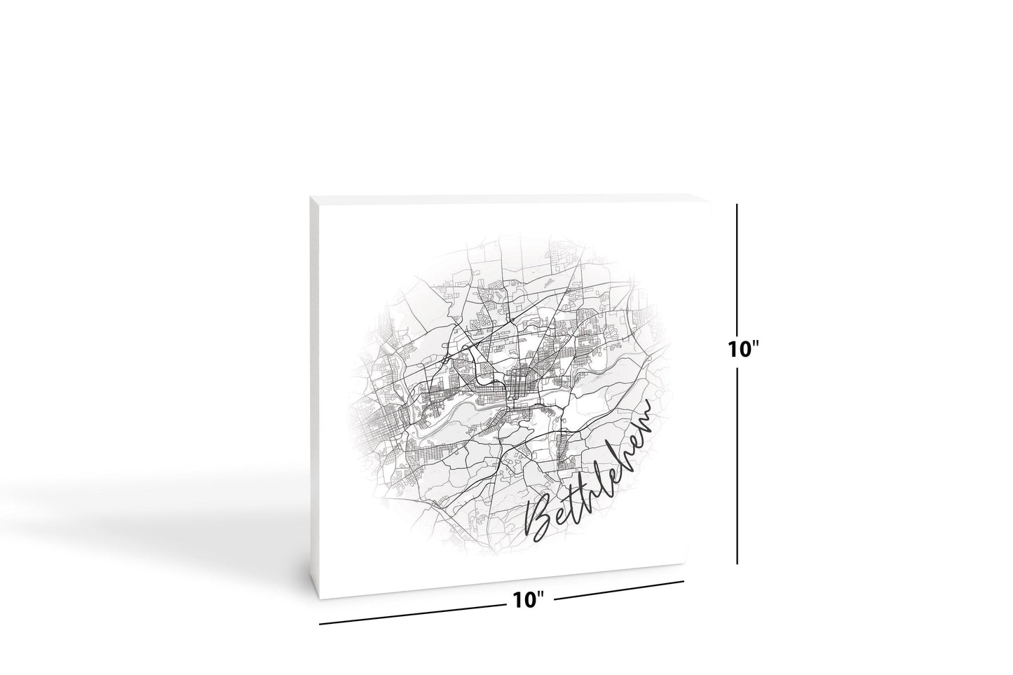 Minimalistic B&W Pennsylvania Bethlehem Circle Map | Wood Block | Eaches | Min 2