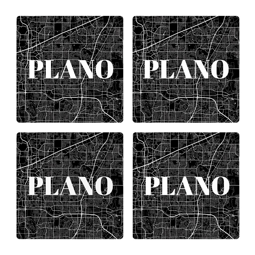 Minimalistic B&W Texas Plano Map| Absorbent Coasters | Set of 4 | Min 2