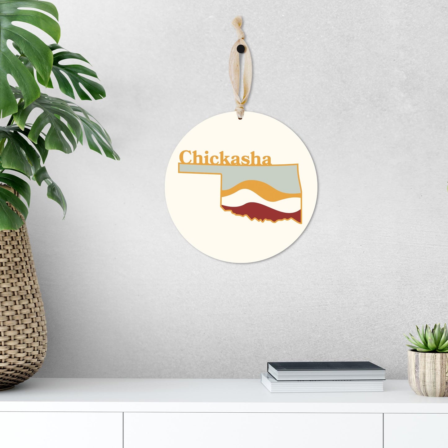 Modern Minimalist Oklahoma State Chickasha | Wood Ornament | Eaches | Min 1