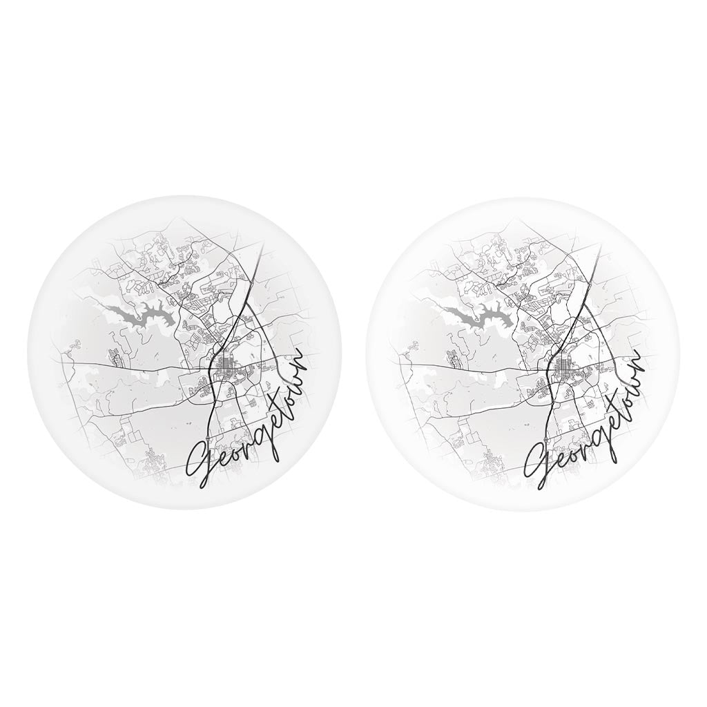 Minimalistic B&W Texas Georgetown Circle Map | Absorbent Car Coasters | Set of 2 | Min 4