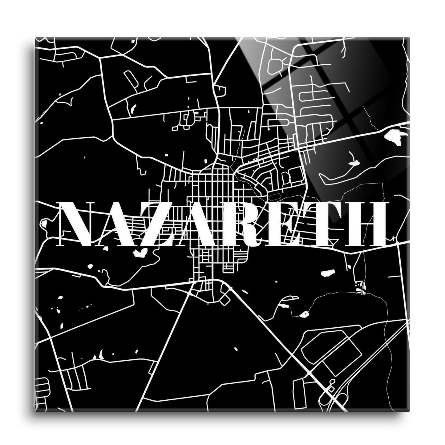 Minimalistic B&W Pennsylvania Nazareth Map | Hi-Def Glass Art | Eaches | Min 1