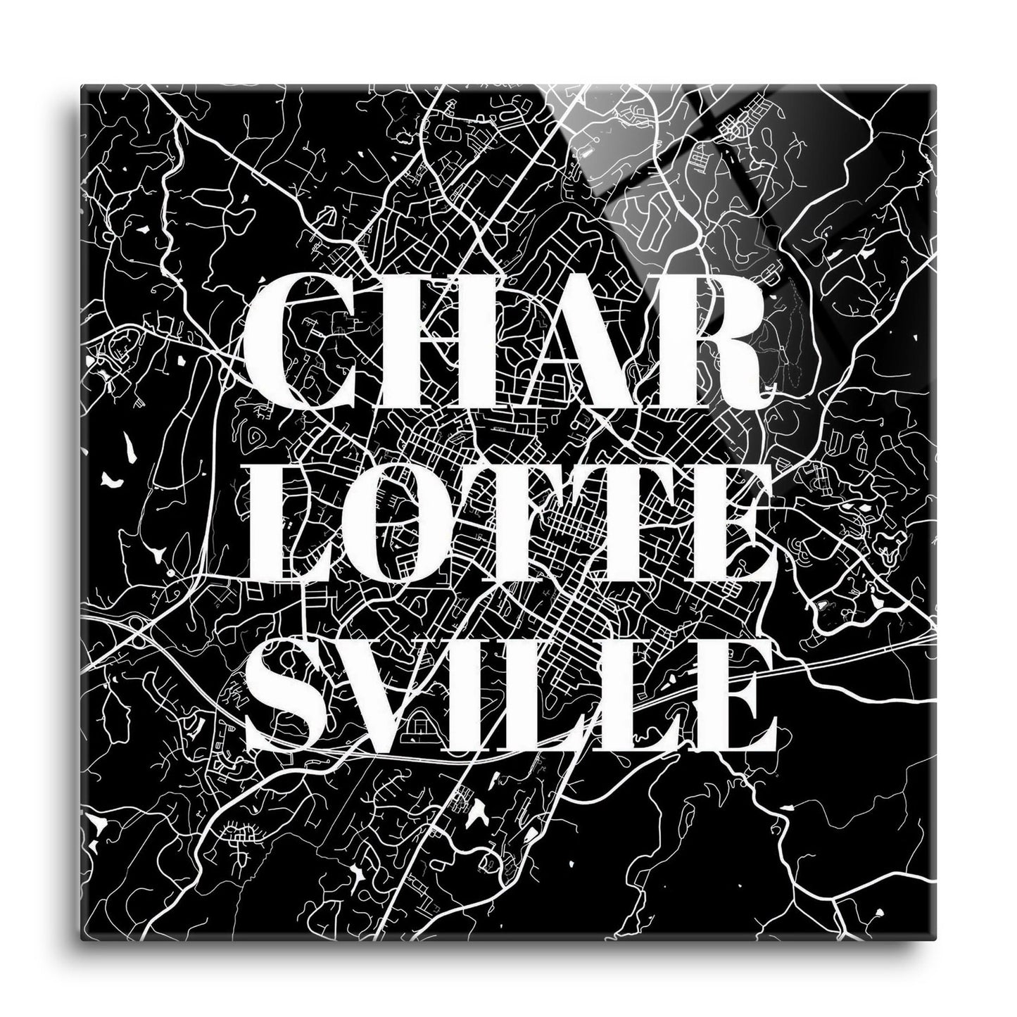 Minimalistic B&W Virginia Charlottesville Map | Hi-Def Glass Art | Eaches | Min 1