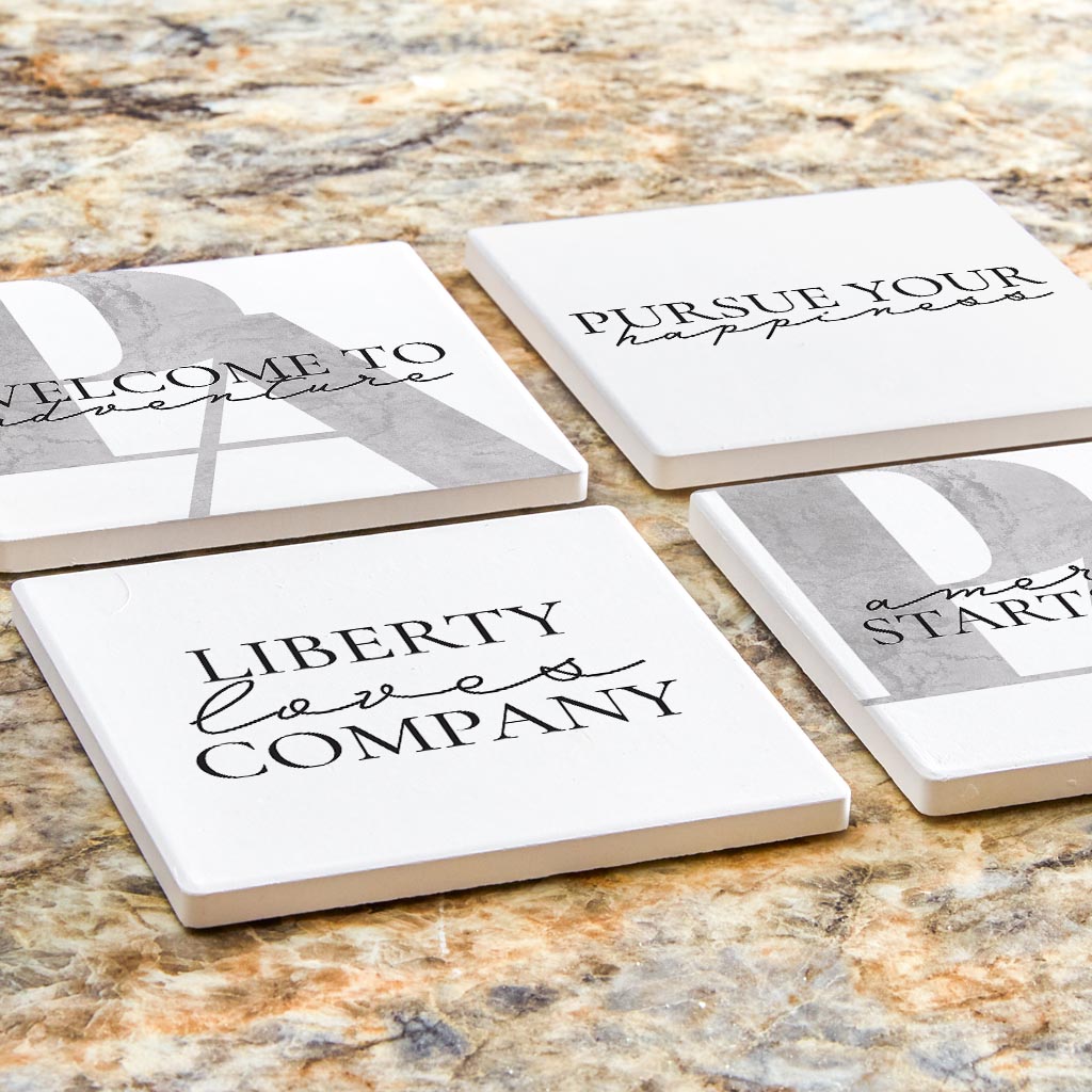 Minimalistic B&W Pennsylvania Quips | Absorbent Coasters | Set of 4 | Min 2