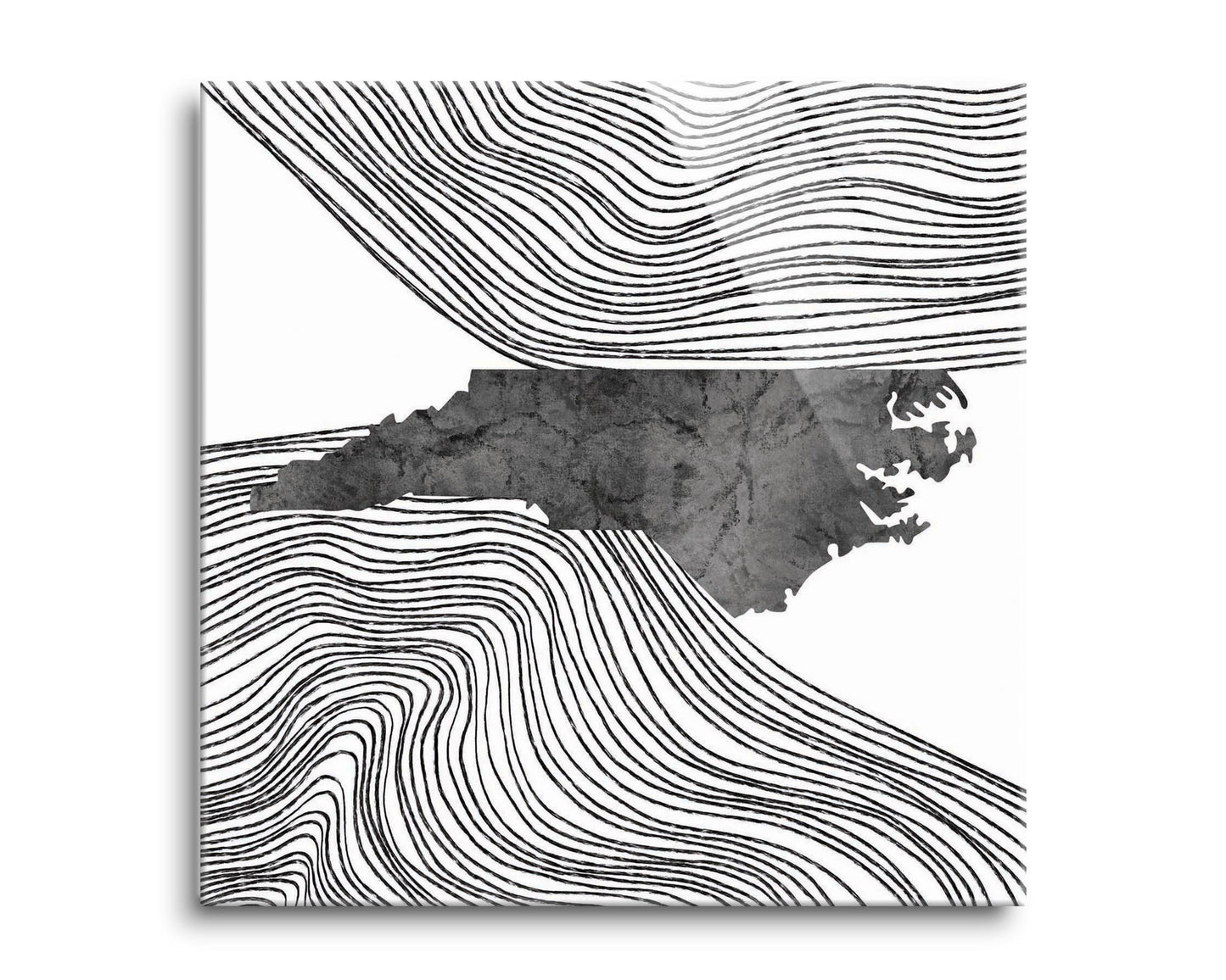 Minimalistic B&W North Carolina State With Fluid Lines | Hi-Def Glass Art | Eaches | Min 2