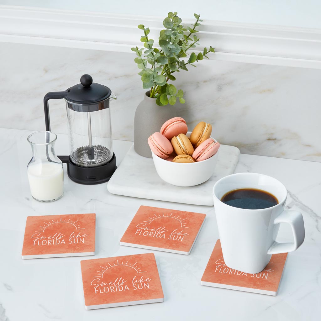 Smells Like Florida Sun Pink| Absorbent Coasters | Set of 4 | Min 2