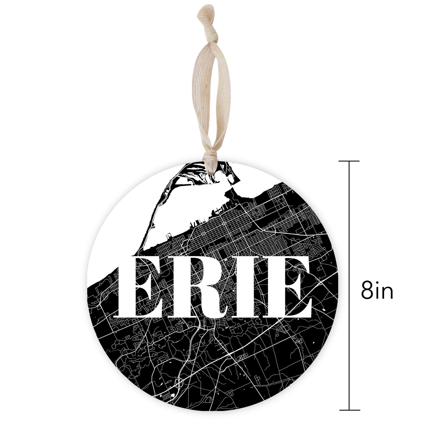 Minimalistic B&W Pennsylvania Erie Map | Wood Ornament | Eaches | Min 1