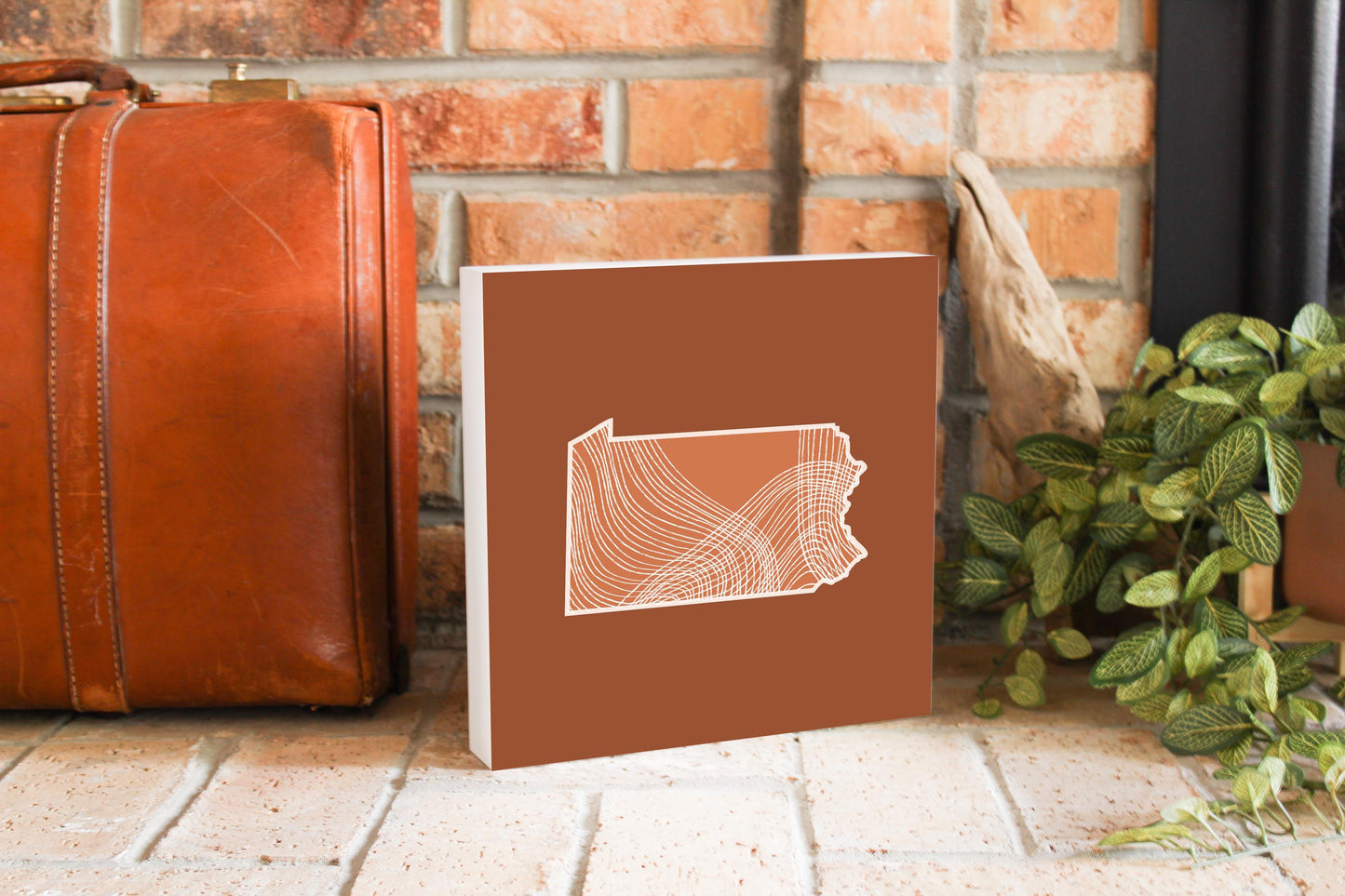 Modern Minimalist Pennsylvania State Lines Dark | Wood Block | Eaches | Min 2