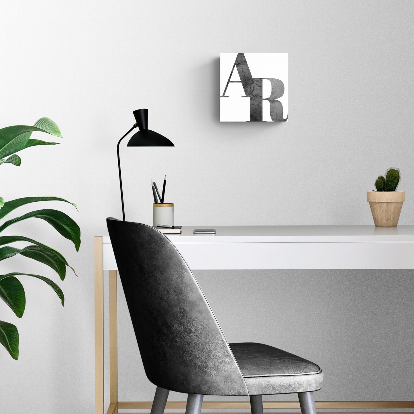 B&W Minimalist Arkansas White Initials | Hi-Def Glass Art | Eaches | Min 2