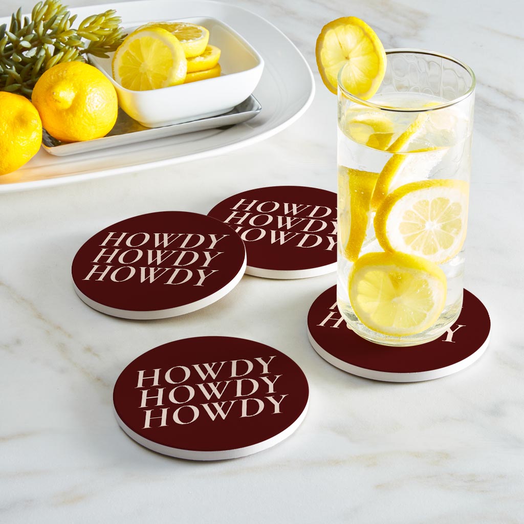 Modern Minimalist Texas Maroon Howdy | Absorbent Coasters | Set of 4 | Min 2