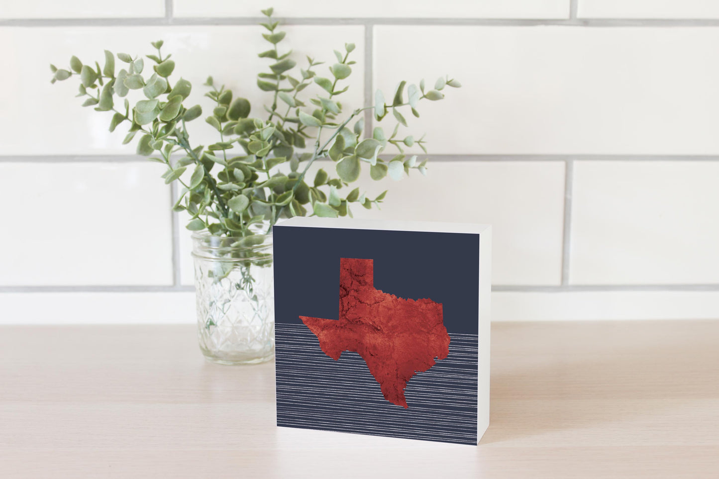 Modern Minimalist Texas Straight Line State Shape | Wood Block | Eaches | Min 4