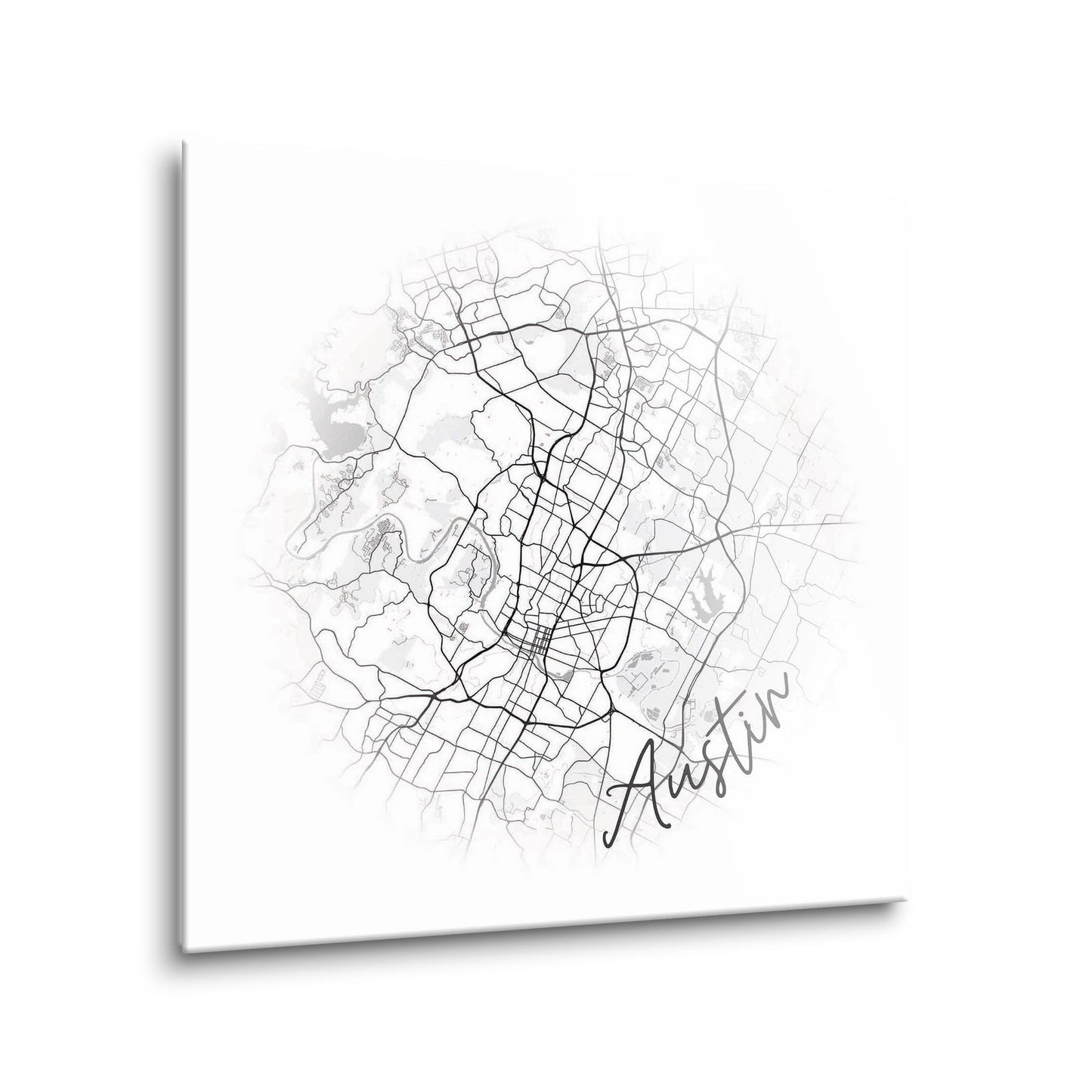Minimalistic B&W Texas Austin Circle Map | Hi-Def Glass Art | Eaches | Min 1