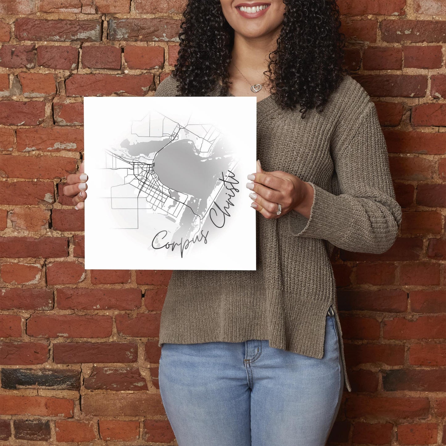 Minimalistic B&W Texas Corpus Christi Circle Map | Hi-Def Glass Art | Eaches | Min 1