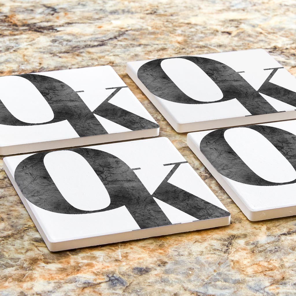 Modern White Oklahoma Initials | Absorbent Coasters | Set of 4 | Min 2