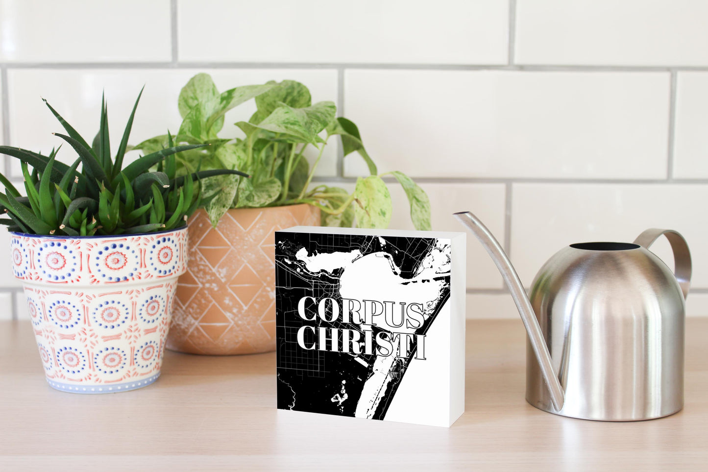 Minimalistic B&W Texas Corpus Christi Map| Wood Block | Eaches | Min 4