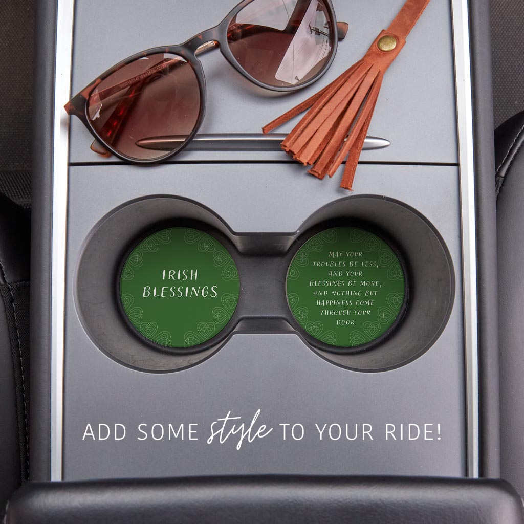 Dark Green Shamrock Irish Blessings Poem| Absorbent Car Coasters | Set of 2 | Min 4