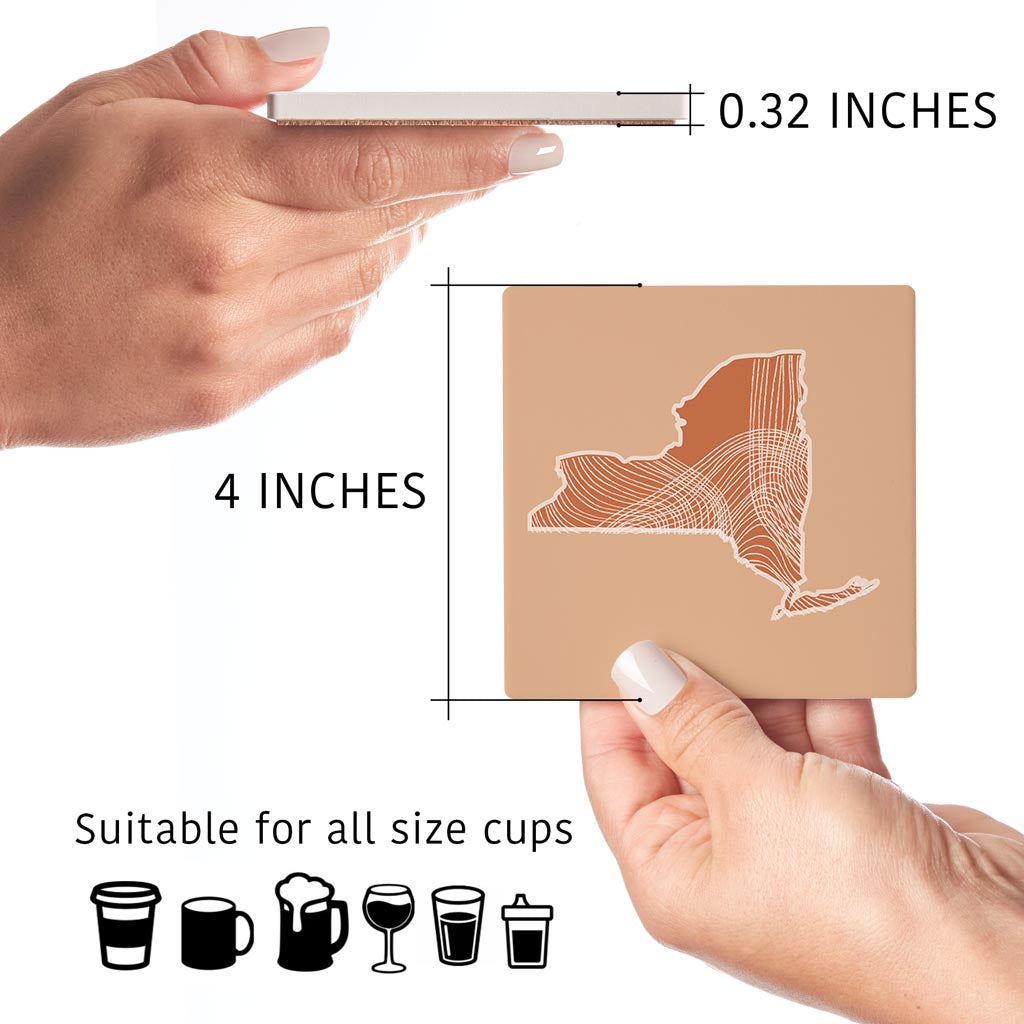 Modern Minimalist New York State Fluid Lines Light | Absorbent Coasters | Set of 4 | Min 2