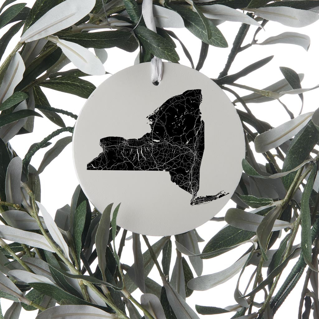 Minimalistic B&W New York State With Map | Wood Ornament | Eaches | Min 6