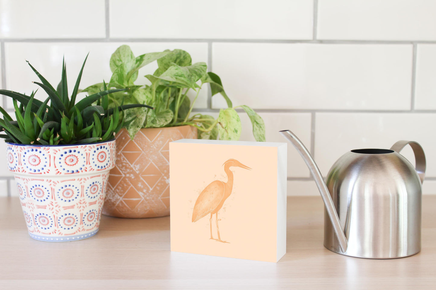 Louisiana Colorful Water Color Heron | Wood Block | Eaches | Min 4