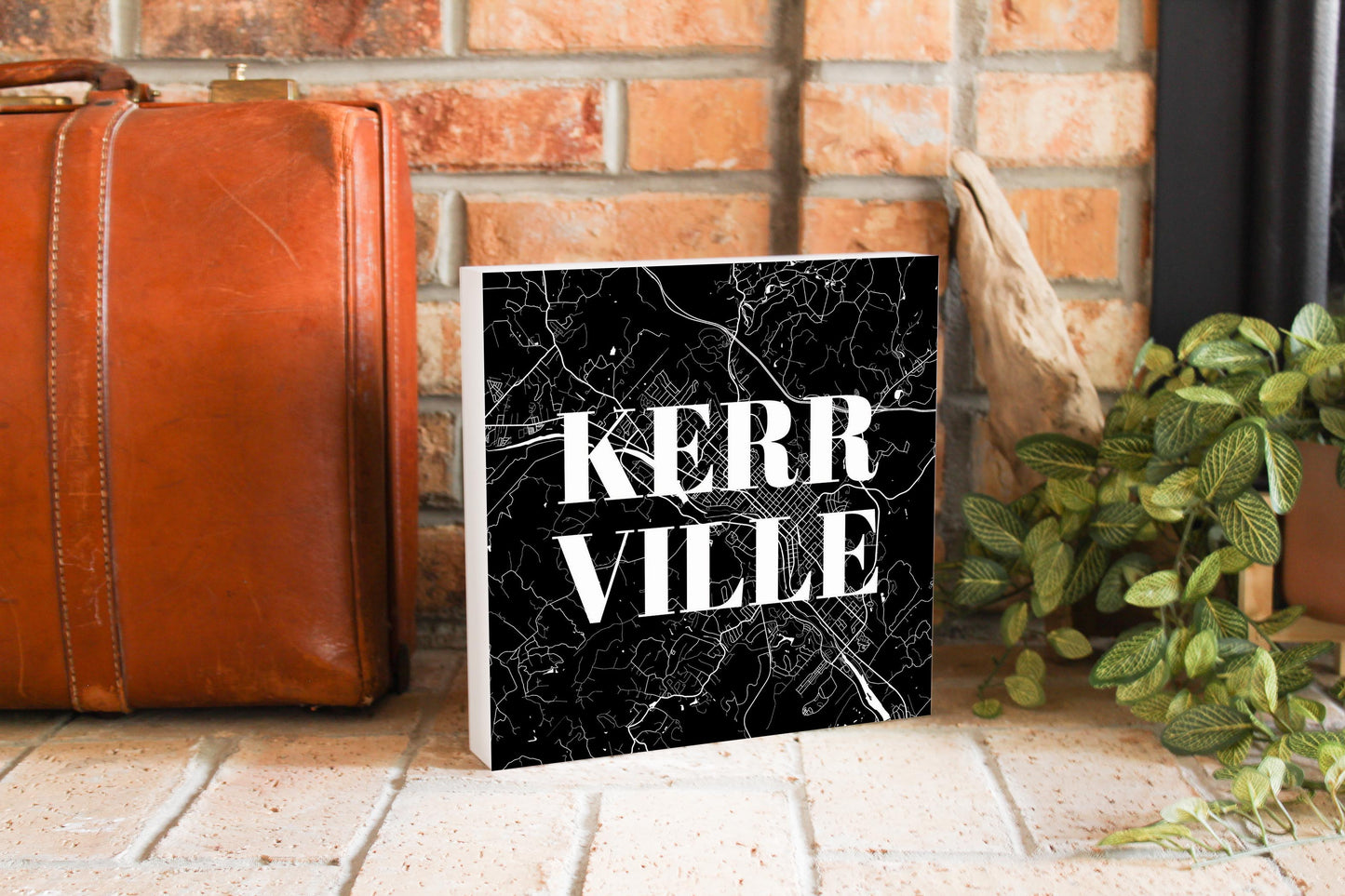 Minimalistic B&W Texas Kerrville Map | Wood Block | Eaches | Min 2
