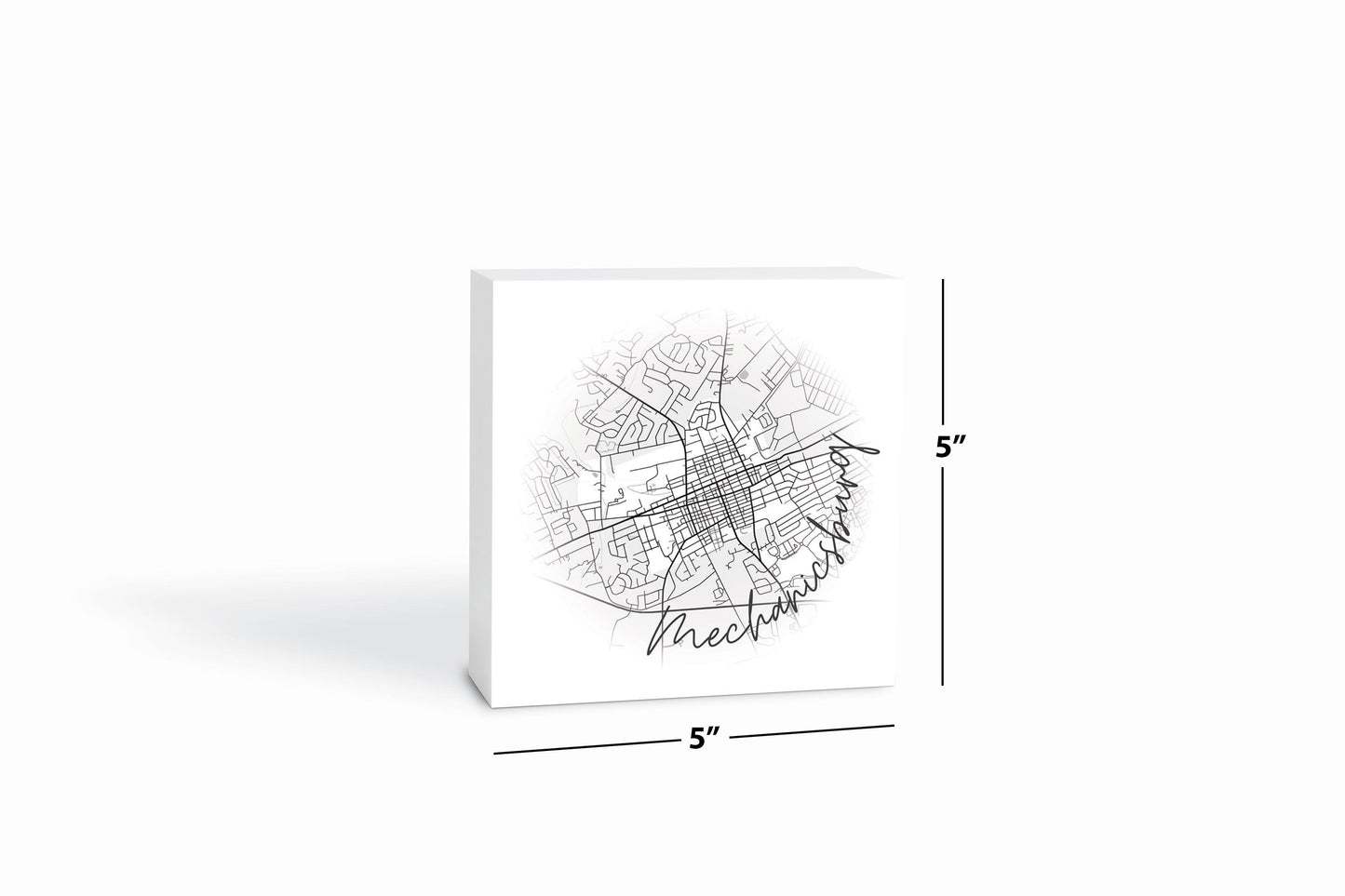 Minimalistic B&W Pennsylvania Mechanicsburg Circle Map | Wood Block | Eaches | Min 4