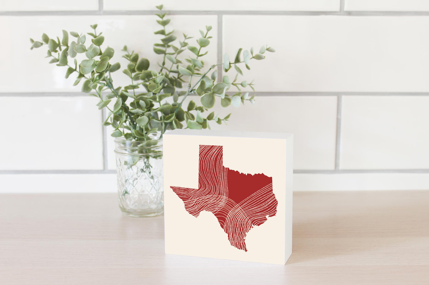 Modern Minimalist Texas Fluid Line State Shape | Wood Block | Eaches | Min 4