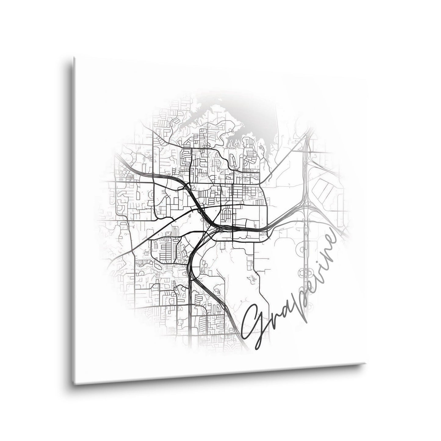Minimalistic B&W Texas Grapevine Circle Map | Hi-Def Glass Art | Eaches | Min 2