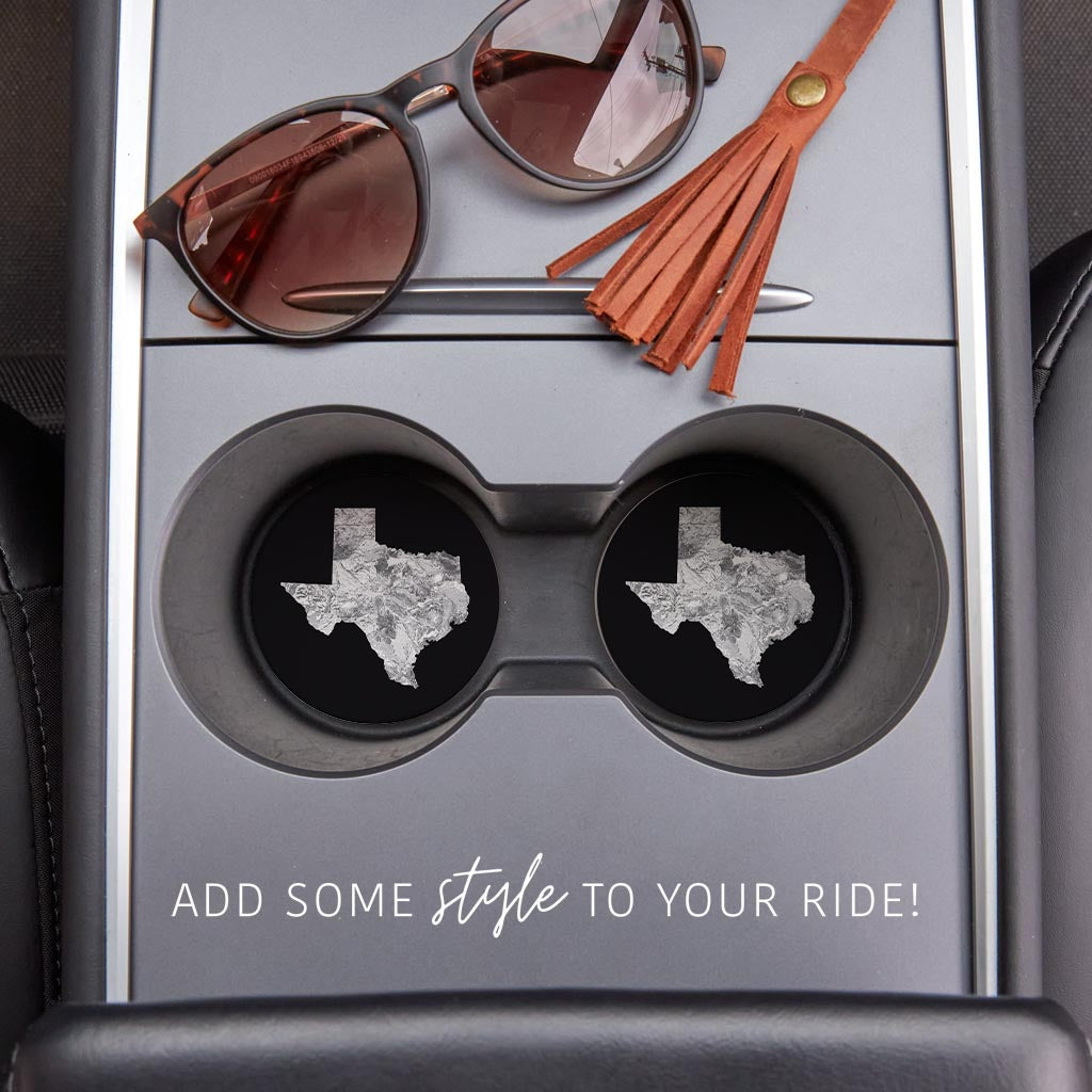 Minimalistic B&W Texas Metal State Shape | Absorbent Car Coasters | Set of 2 | Min 4