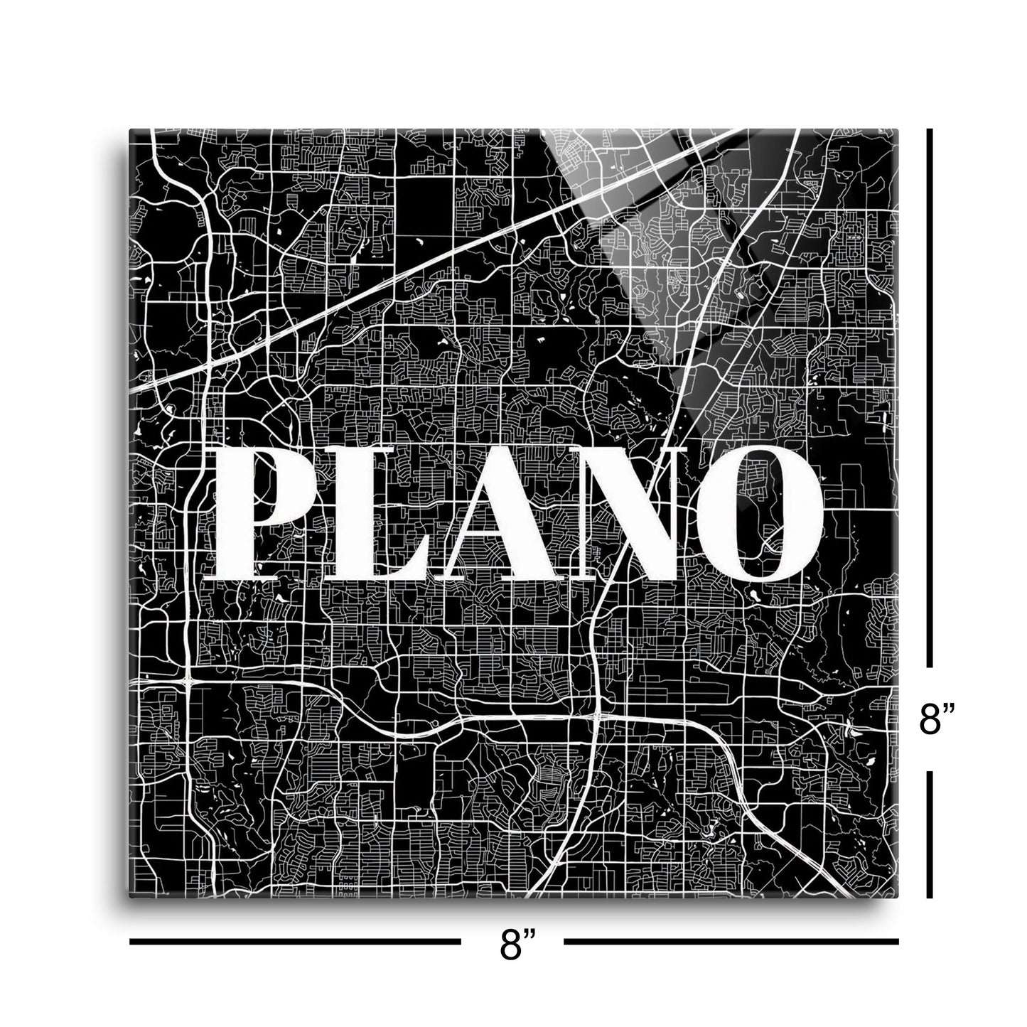 Minimalistic B&W Texas Plano Map | Hi-Def Glass Art | Eaches | Min 2