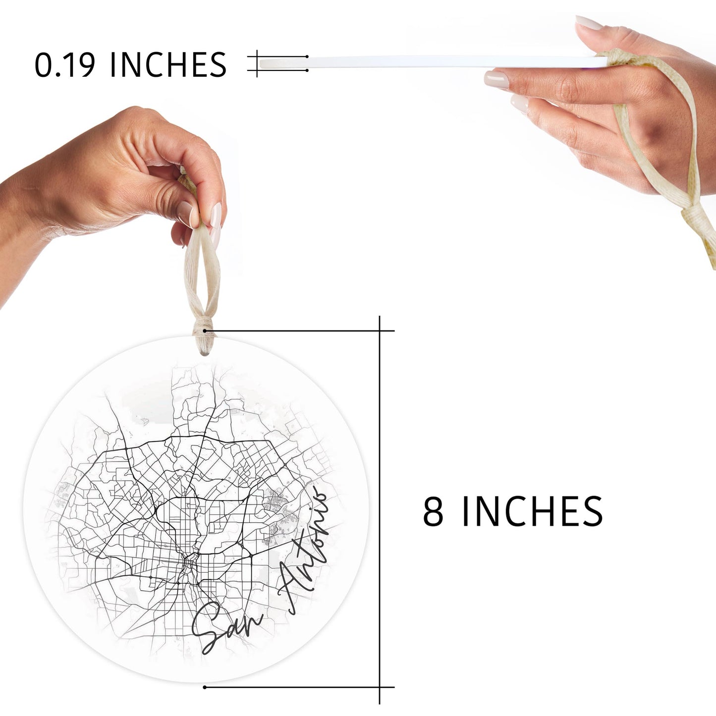 Minimalistic B&W Texas San Antonio Circle Map | Wood Ornament | Eaches | Min 1