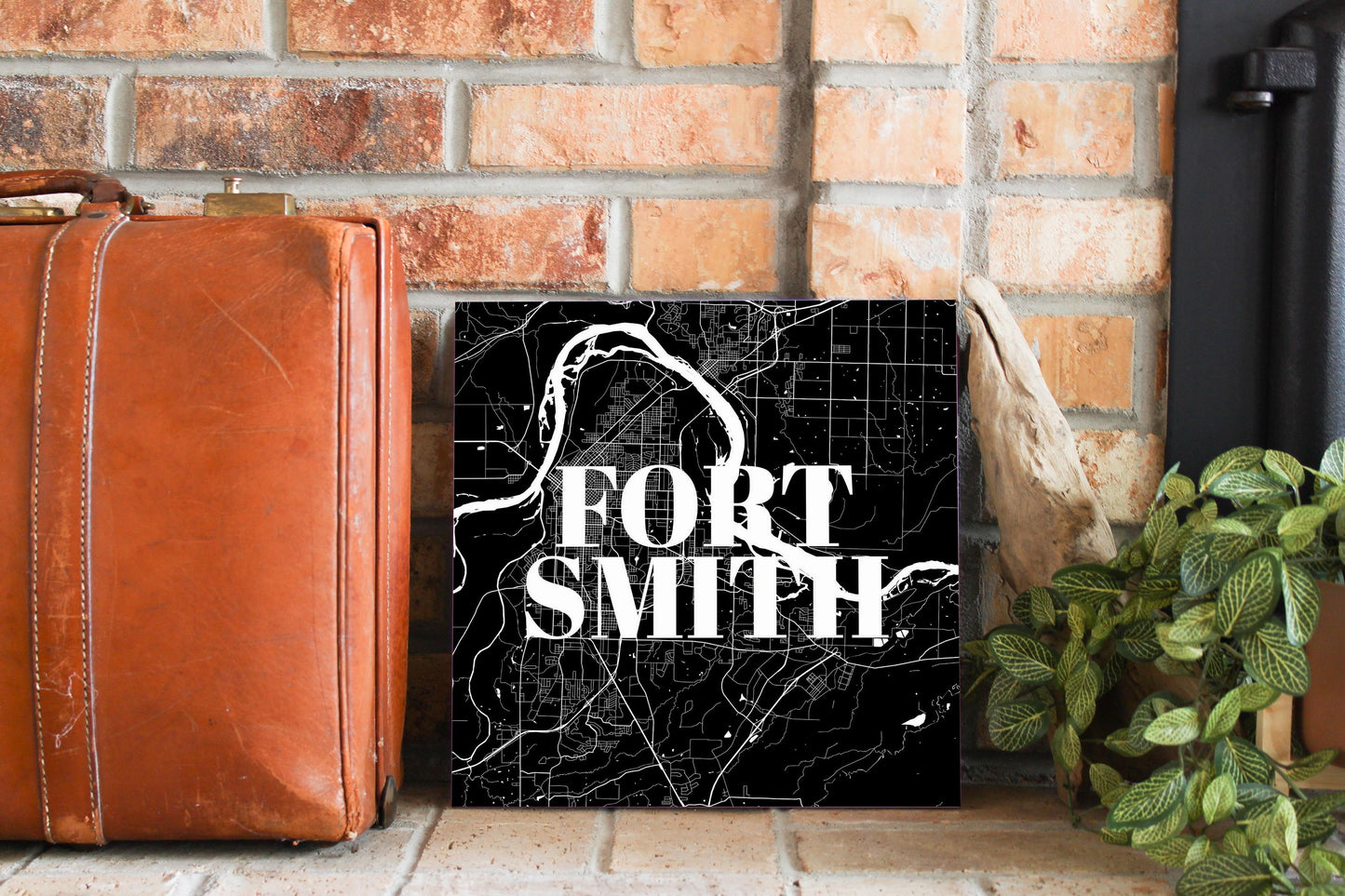 B&W Minimalist Arkansas Fort Smith Map | Wood Sign | Eaches | Min 2