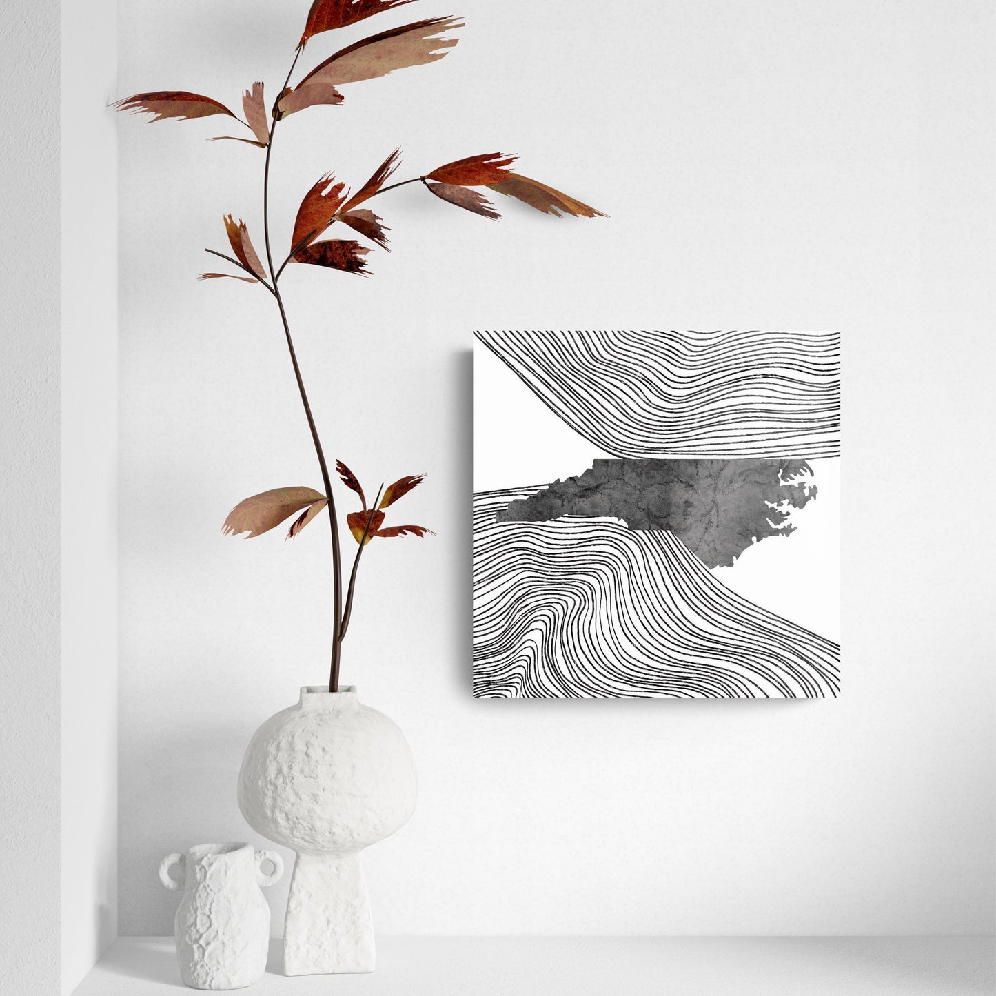 Minimalistic B&W North Carolina State With Fluid Lines | Hi-Def Glass Art | Eaches | Min 2