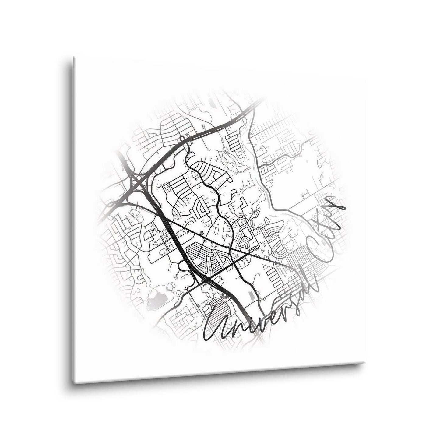 Minimalistic B&W Texas Universal City Circle Map | Hi-Def Glass Art | Eaches | Min 1