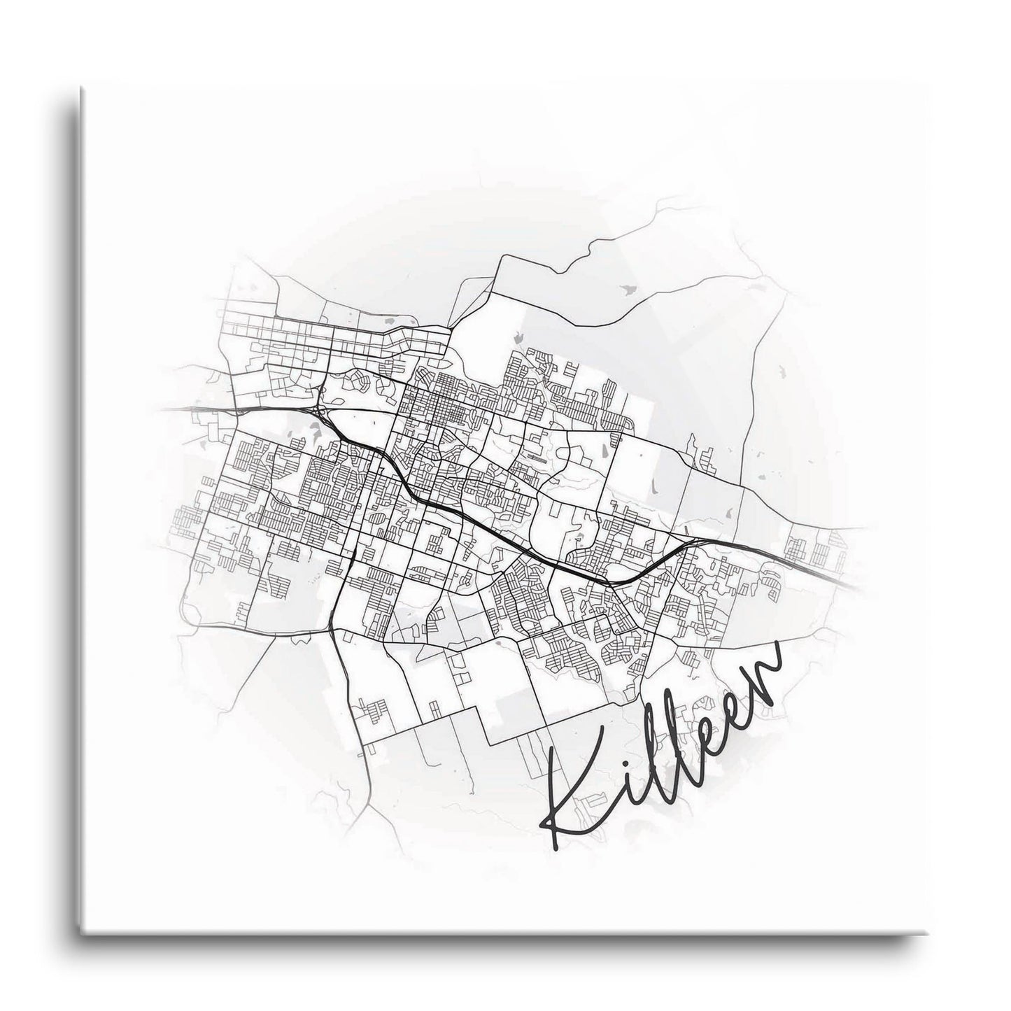 Minimalistic B&W Texas Killeen Circle Map | Hi-Def Glass Art | Eaches | Min 1