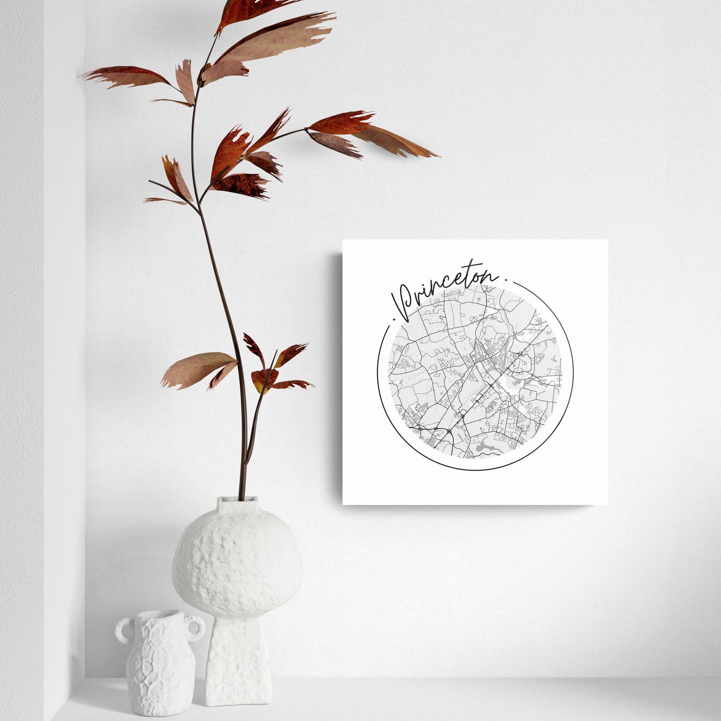 Minimalistic B&W New Jersey Princeton Circle Map | Hi-Def Glass Art | Eaches | Min 2