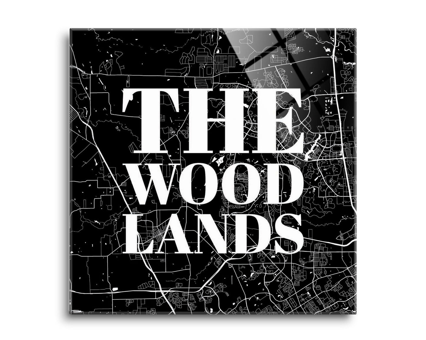 Minimalistic B&W Texas The Woodlands Map | Hi-Def Glass Art | Eaches | Min 2