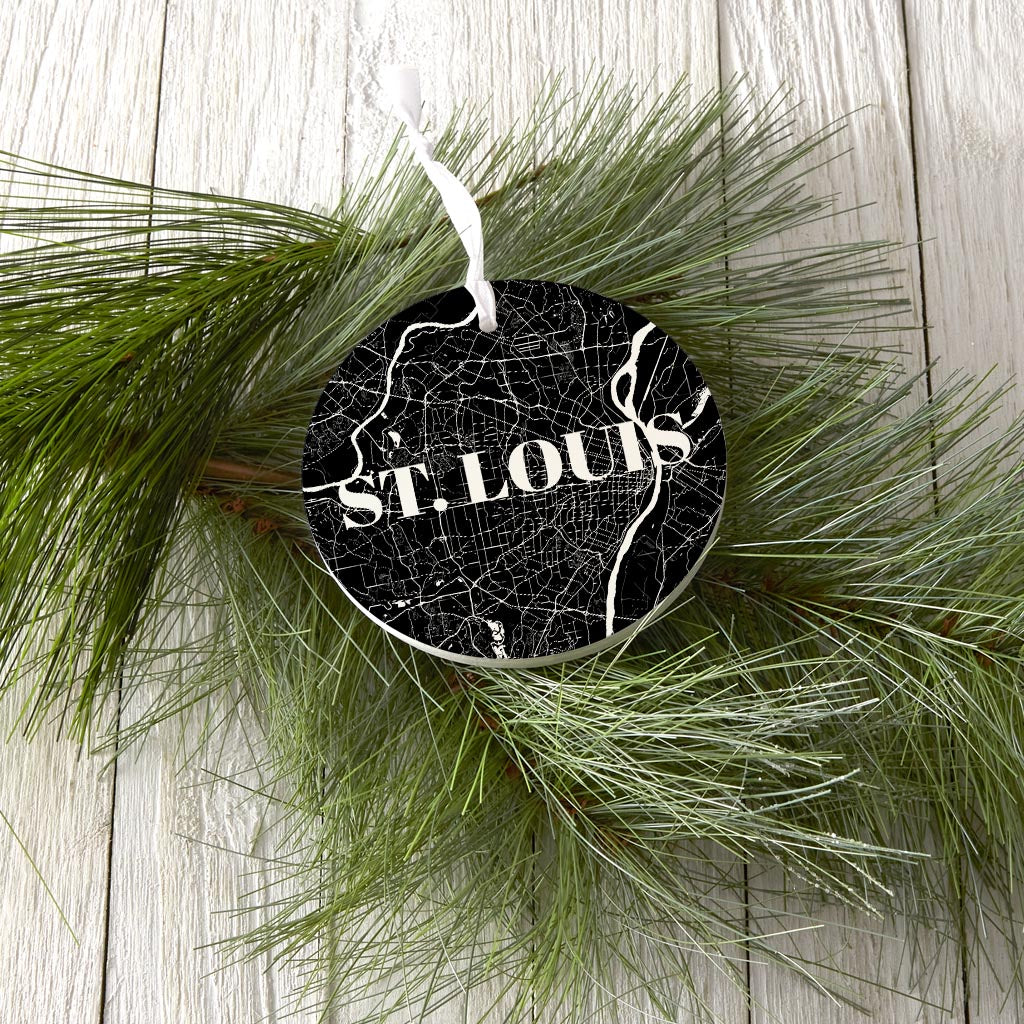 Minimalist B&W Missouri St Louis Map| Wood Ornament | Eaches | Min 6