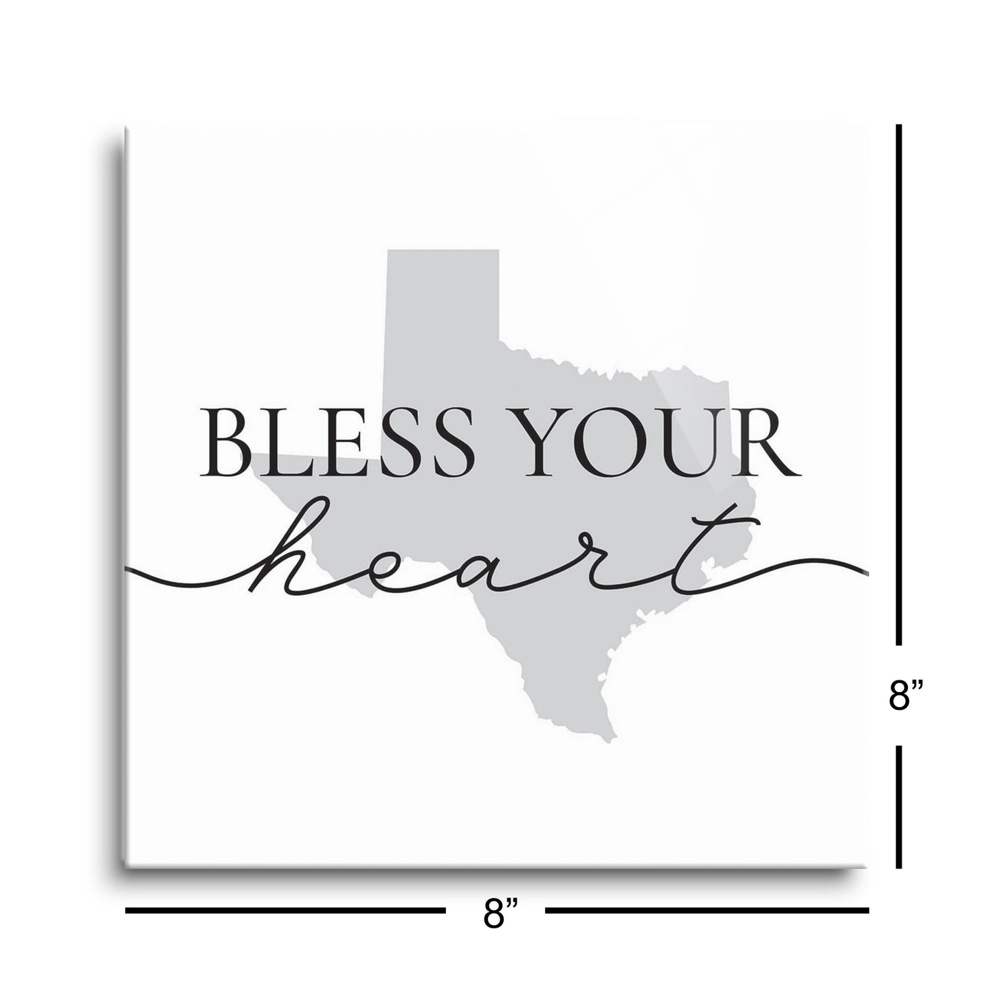 Minimalistic B&W Texas Bless Your Heart | Hi-Def Glass Art | Eaches | Min 2