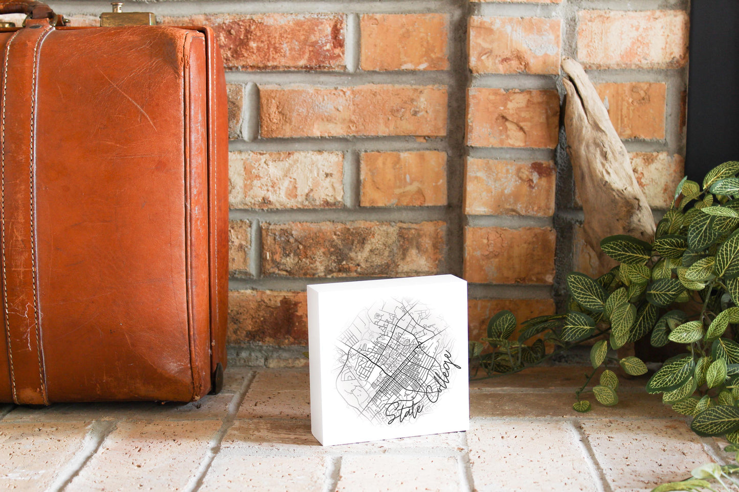 Minimalistic B&W Pennsylvania State College Circle Map | Wood Block | Eaches | Min 4