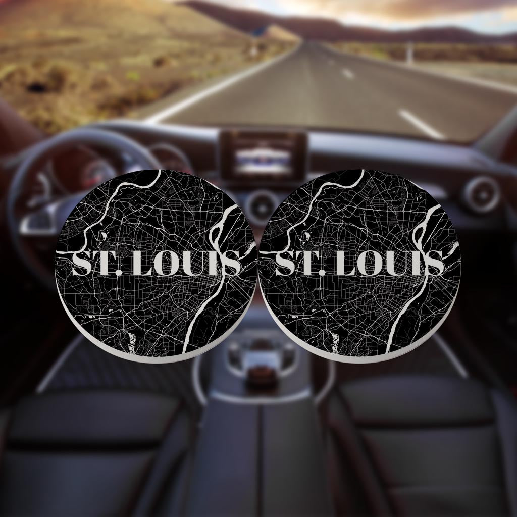 Minimalist B&W Missouri St Louis Map | Absorbent Car Coasters | Set of 2 | Min 4