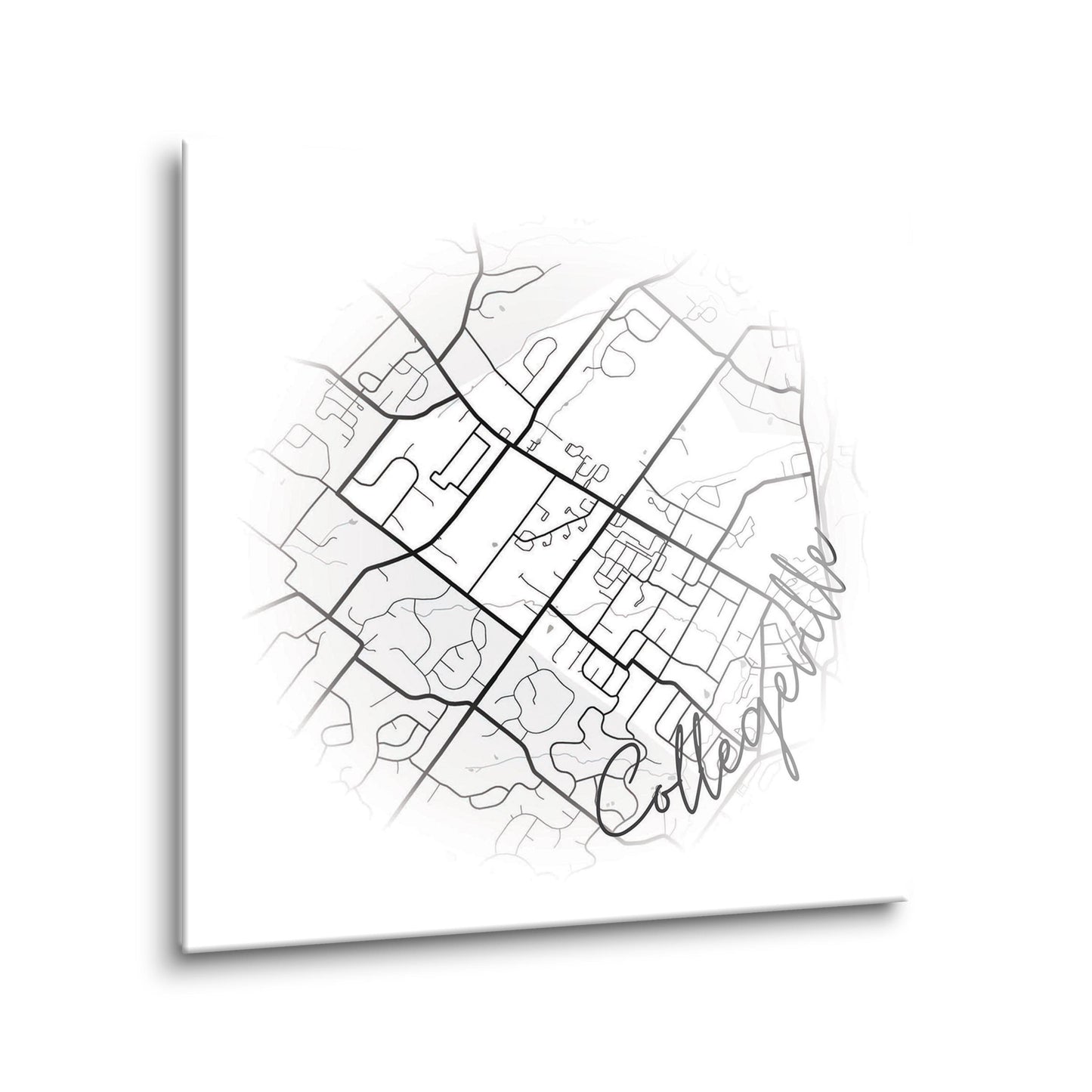 Minimalistic B&W Pennsylvania Collegeville Circle Map | Hi-Def Glass Art | Eaches | Min 2