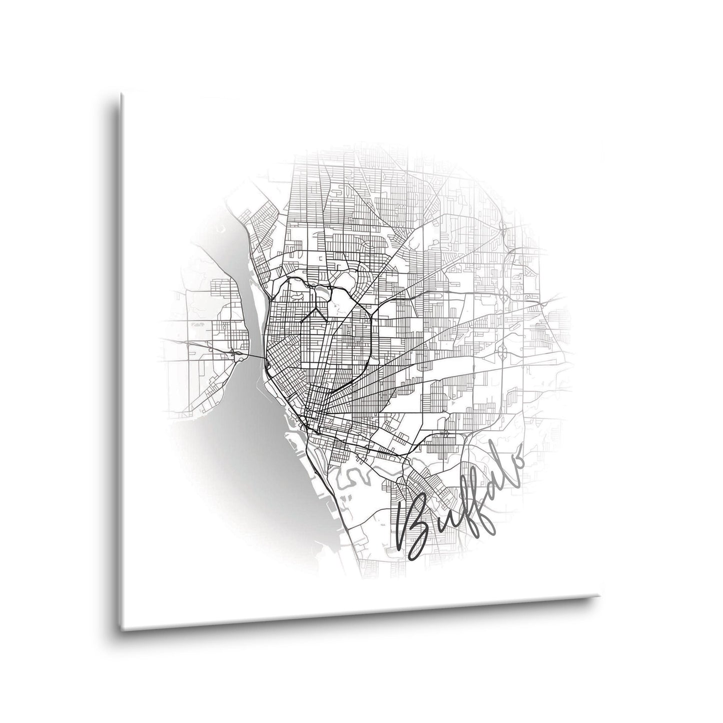 Minimalistic B&W New York Buffalo Faded Circle Map | Hi-Def Glass Art | Eaches | Min 2