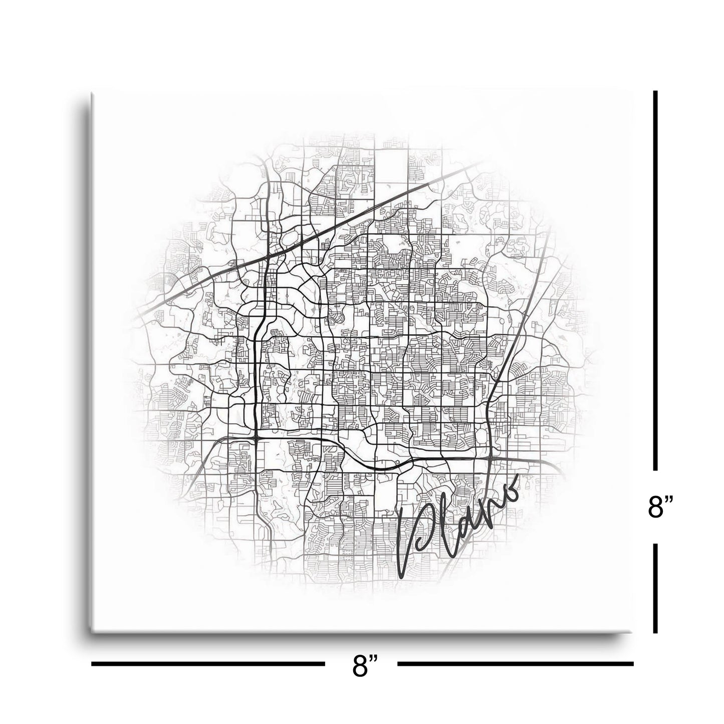 Minimalistic B&W Texas Plano Circle Map | Hi-Def Glass Art | Eaches | Min 2